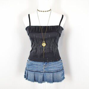 VTG 00s Y2K Next Era Black w/ Silver Glitter Cropped Tank Top Sz Junior's M